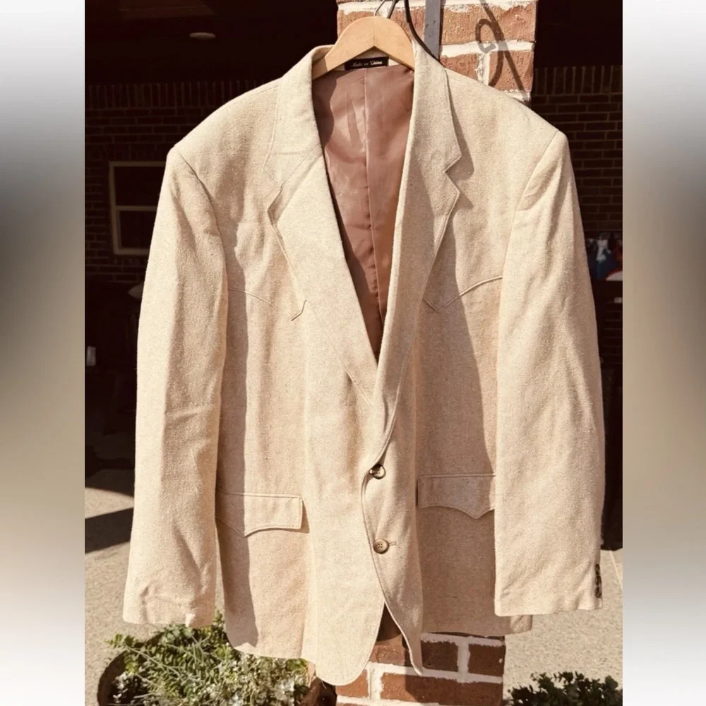 Circle S Blazer Mens 52R Wheat Tan Western Yoke Tweed 2 Button Made in USA - Picture 1 of 8
